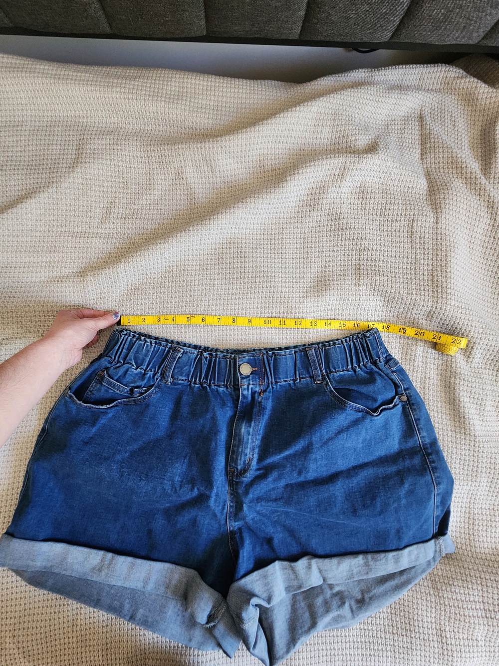 Size 20 City Chic Medium Blue Elastic Waist Rolled-Hem Denim Shorts